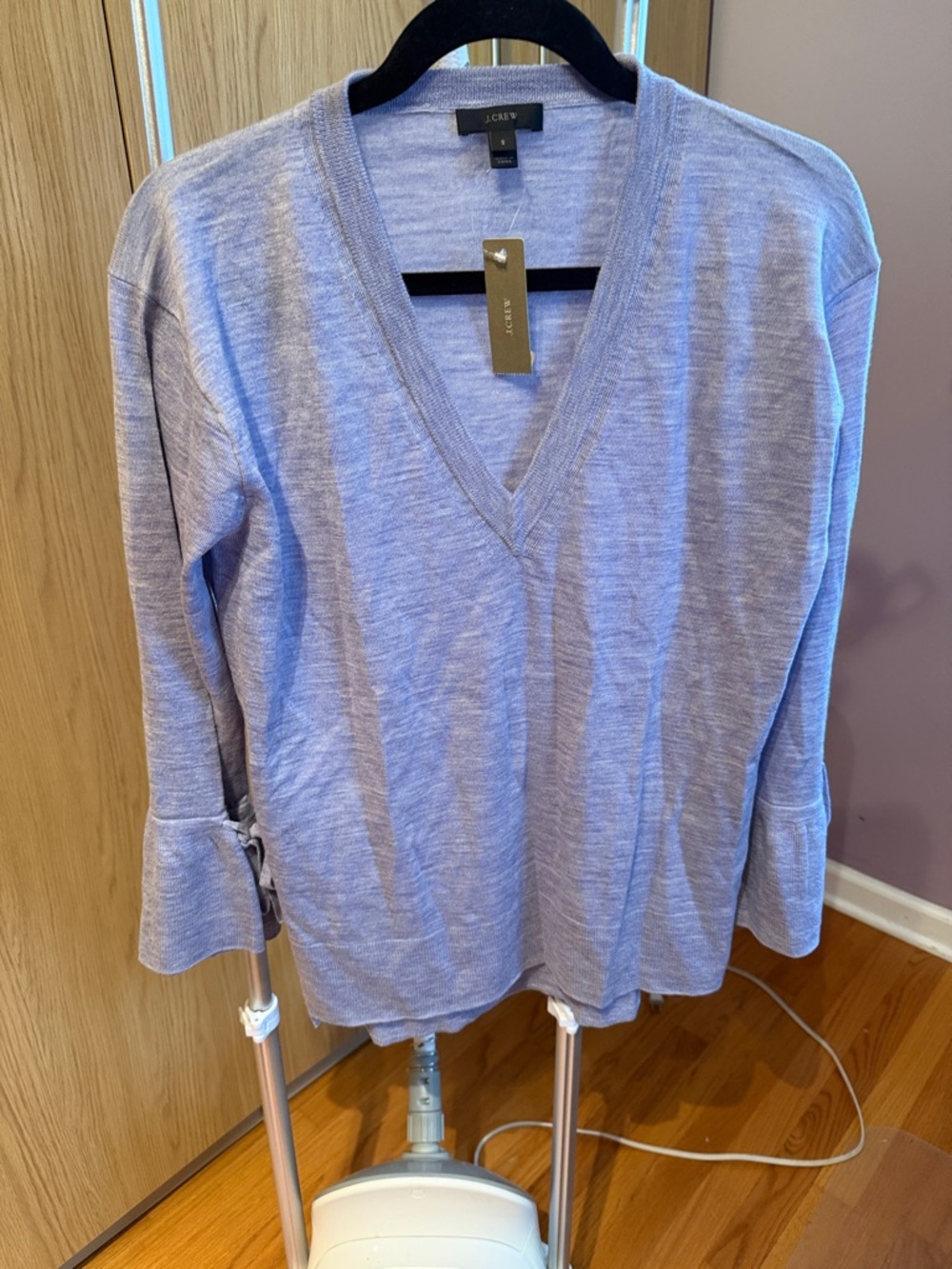 J. Crew Light Lavender V-Neck Knit Sweater 100% Merino Wool